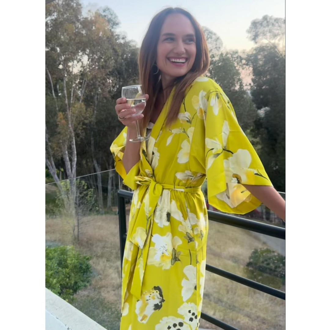 Natori Aurelia 52" Robe X74020 in Chartreuse-Robes-Natori-Charteuse-Small-Anna Bella Fine Lingerie, Reveal Your Most Gorgeous Self!