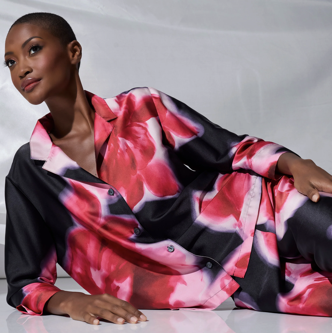 Natori Blossom Notch PJ Set Y76091-Sleepwear-Natori-Blossom Print-XSmall-Anna Bella Fine Lingerie, Reveal Your Most Gorgeous Self!