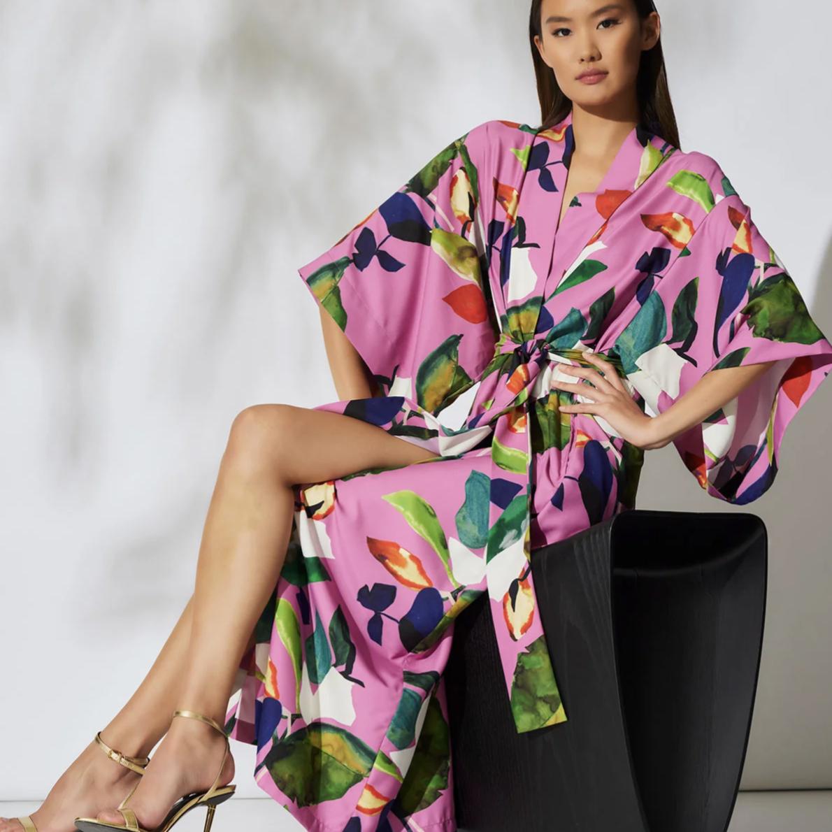 Natori Daido 52" Robe V74070-Robes-Natori-Magenta-Small-Anna Bella Fine Lingerie, Reveal Your Most Gorgeous Self!