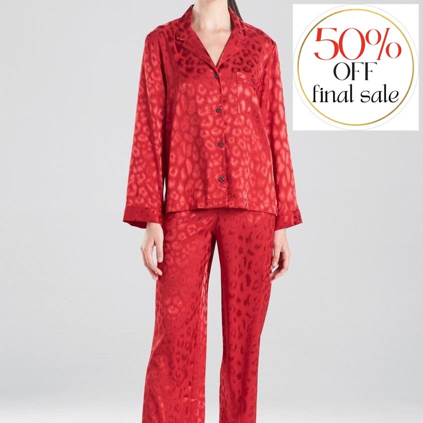 Natori Decadence Notch PJ Set in Brocade Red H76058-Loungewear-Natori-Brocade Red-XSmall-Anna Bella Fine Lingerie, Reveal Your Most Gorgeous Self!