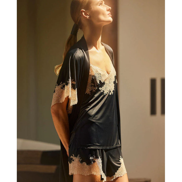 Natori Enchant Cami Tap Pant U76112 in Black and Cafe-Loungewear-Natori-Black and Cafe-XSmall-Anna Bella Fine Lingerie, Reveal Your Most Gorgeous Self!