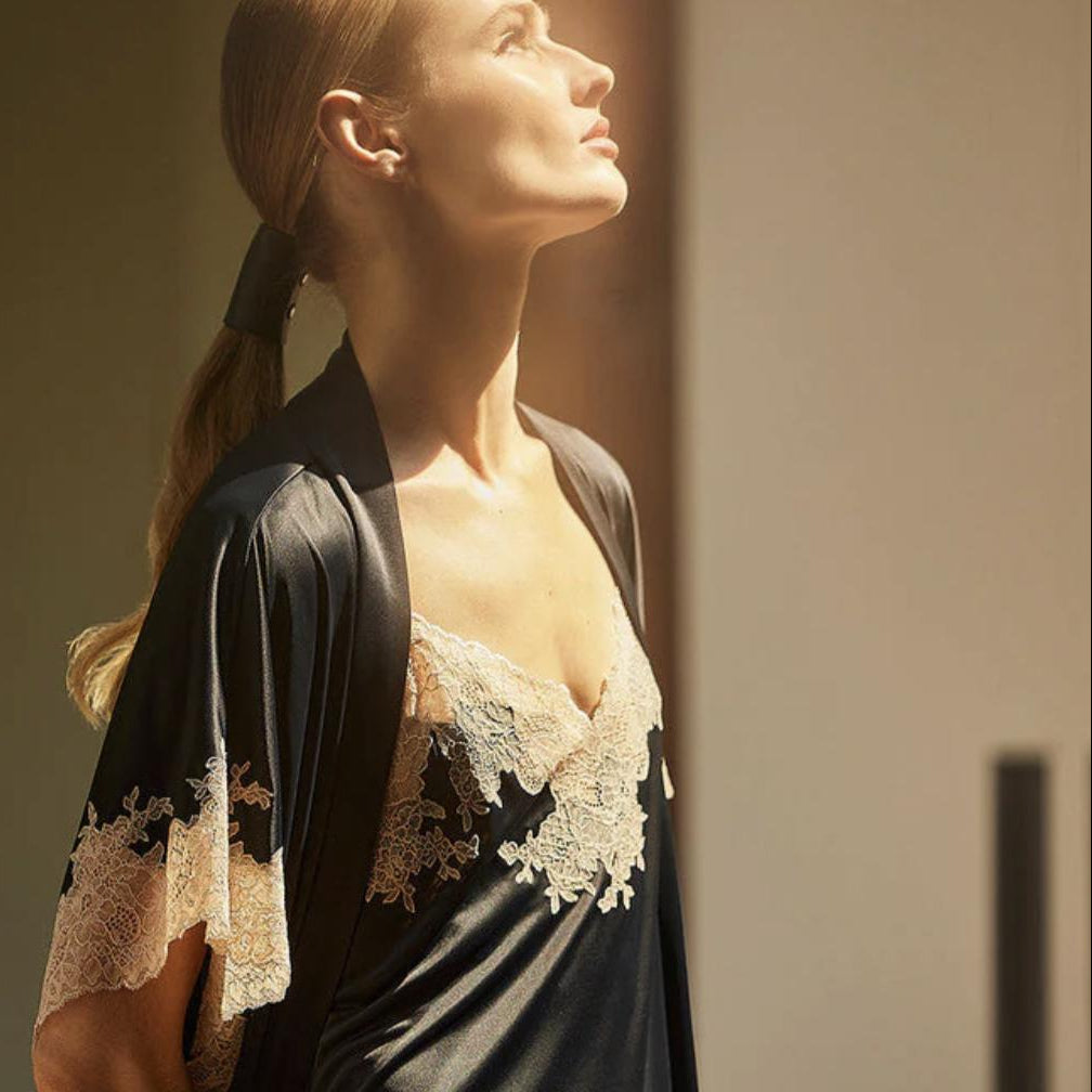 Natori Enchant Cami Tap Pant V76112 in Black and Cafe-Loungewear-Natori-Black and Cafe-XSmall-Anna Bella Fine Lingerie, Reveal Your Most Gorgeous Self!