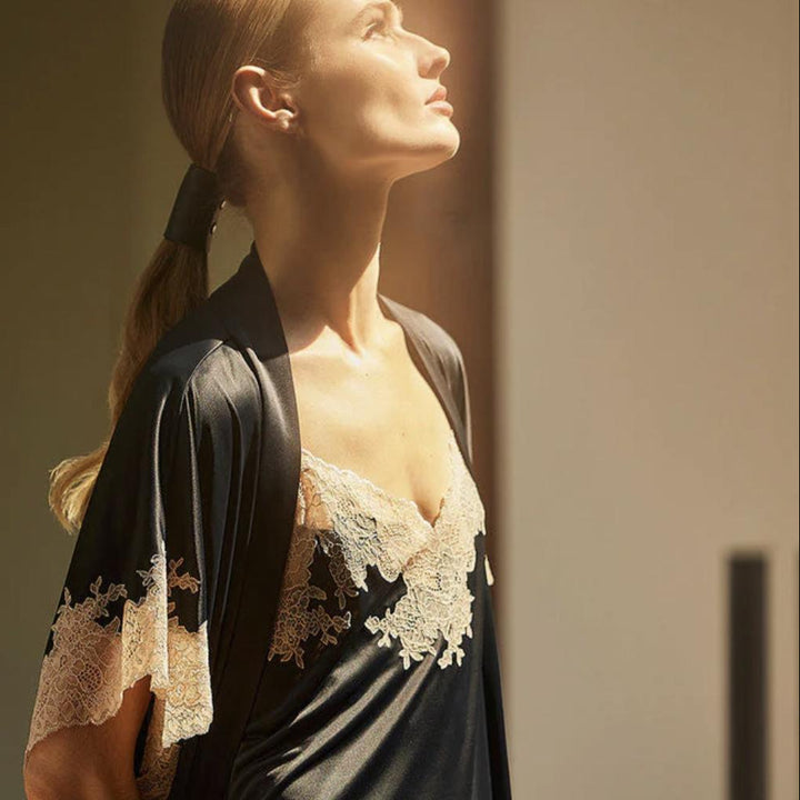 Natori Enchant Cami Tap Pant V76112 in Black and Cafe-Loungewear-Natori-Black and Cafe-XSmall-Anna Bella Fine Lingerie, Reveal Your Most Gorgeous Self!