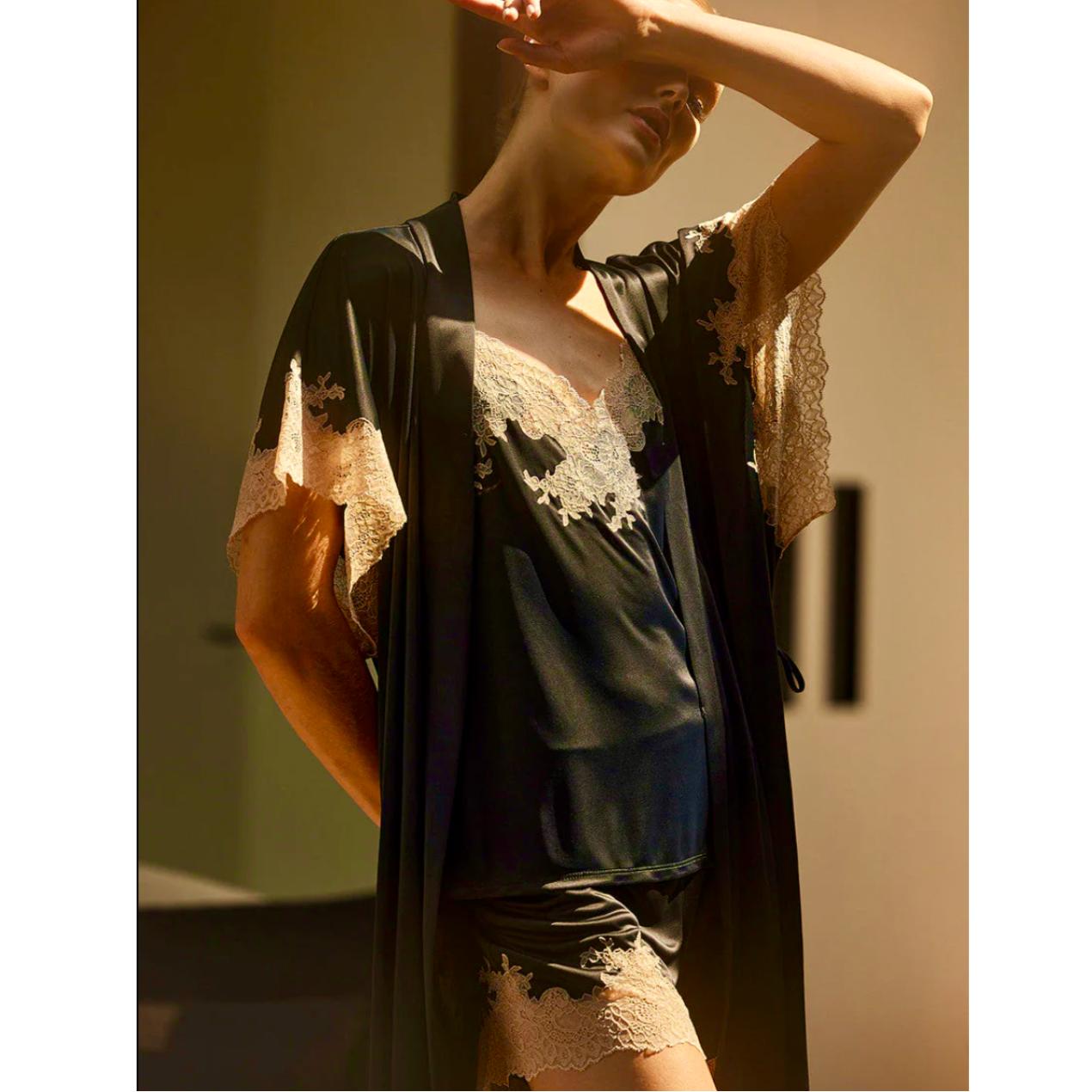 Natori Enchant Cami Tap Pant V76112 in Black and Cafe-Loungewear-Natori-Black and Cafe-XSmall-Anna Bella Fine Lingerie, Reveal Your Most Gorgeous Self!