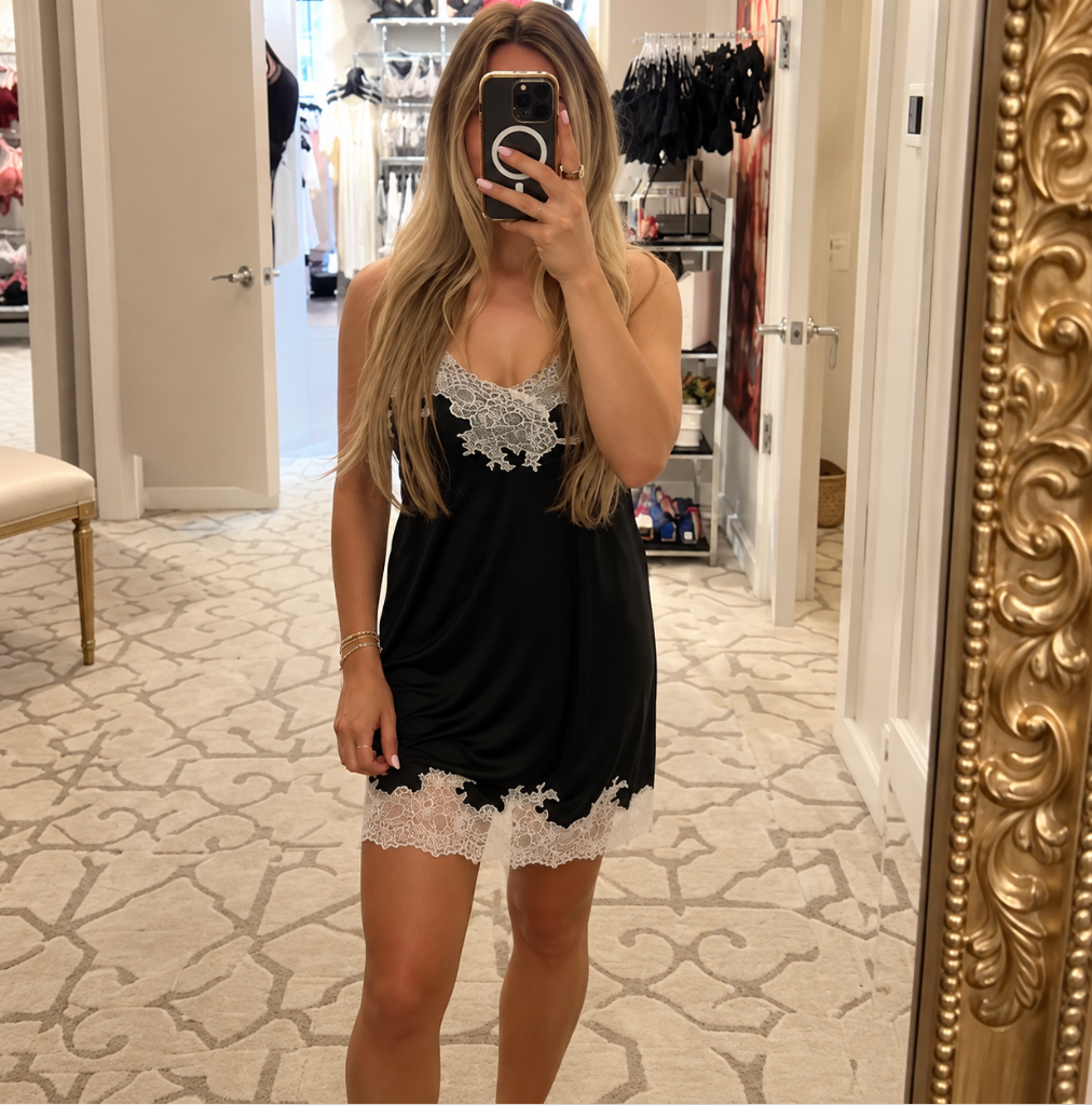 Natori Enchant Chemise in Black and Ivory V78130-Sleepwear-Natori-Black and Ivory-XSmall-Anna Bella Fine Lingerie, Reveal Your Most Gorgeous Self!