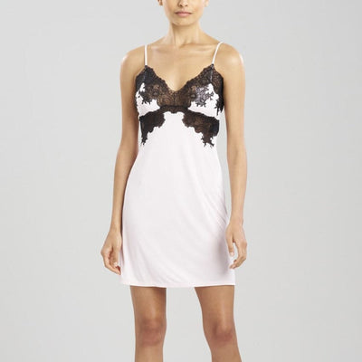 Natori Enchant Lace Applique Chemise in white/Black S78412-Loungewear-Natori-White/Black-XSmall-Anna Bella Fine Lingerie, Reveal Your Most Gorgeous Self!