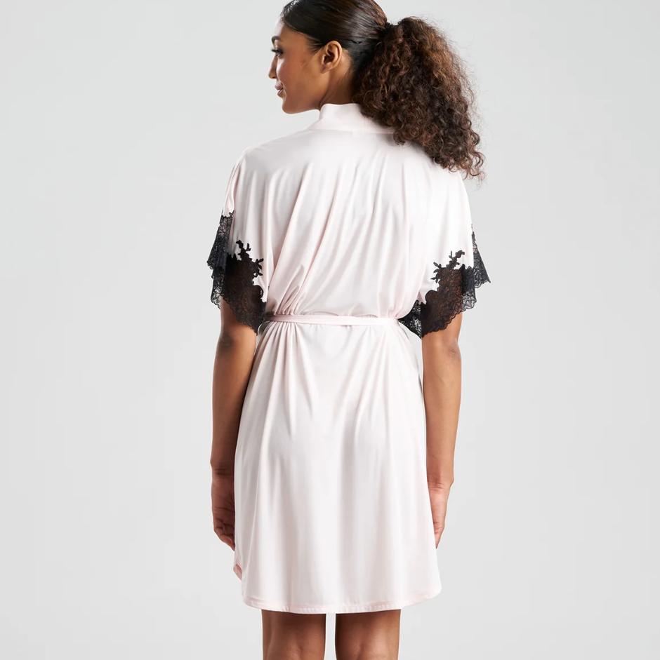 Natori Enchant Short Wrap in Pink/Black P74012-Robes-Natori-Pink / Black-Small-Anna Bella Fine Lingerie, Reveal Your Most Gorgeous Self!