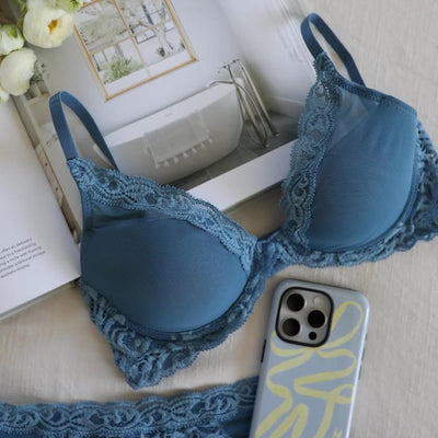 Natori Feathers Bra in Ash Navy 730023-Bras-Natori-Ash Navy-32-B-Anna Bella Fine Lingerie, Reveal Your Most Gorgeous Self!