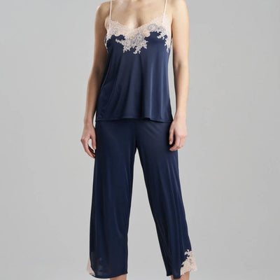 Natori Feathers Cami Pant Set U76312 in Navy and Cafe-Anna Bella Fine Lingerie-Navy and Cafe-XSmall-