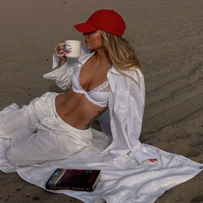 Natori Feathers Contour Plunge Bra in White 730023-Bras-Natori-White-34-B-Anna Bella Fine Lingerie, Reveal Your Most Gorgeous Self!