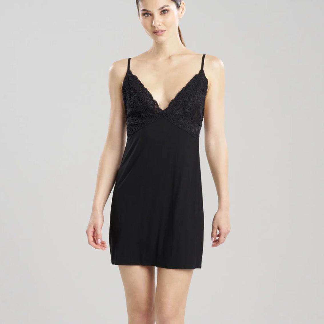 Natori Feathers Essentials Chemise T78029 in Black-Loungewear-Natori-Black-XSmall-Anna Bella Fine Lingerie, Reveal Your Most Gorgeous Self!
