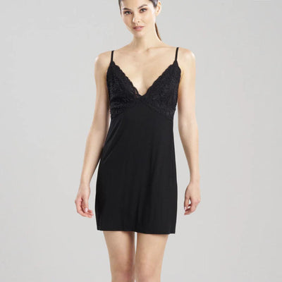 Natori Feathers Essentials Chemise T78029 in Black-Loungewear-Natori-Black-XSmall-Anna Bella Fine Lingerie, Reveal Your Most Gorgeous Self!