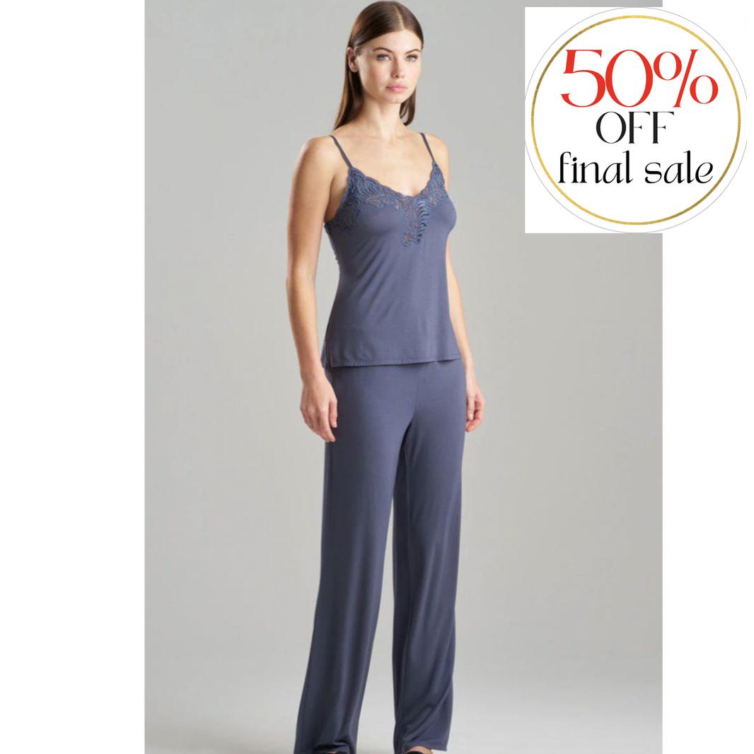 Natori Feathers Essentials Lenzing Ecovero Viscose Lace Cami PJ U76229-Loungewear-Natori-Navy-Small-Anna Bella Fine Lingerie, Reveal Your Most Gorgeous Self!