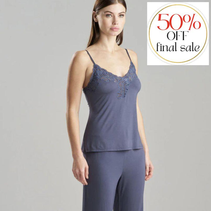 Natori Feathers Essentials Lenzing Ecovero Viscose Lace Cami PJ U76229-Loungewear-Natori-Navy-Small-Anna Bella Fine Lingerie, Reveal Your Most Gorgeous Self!