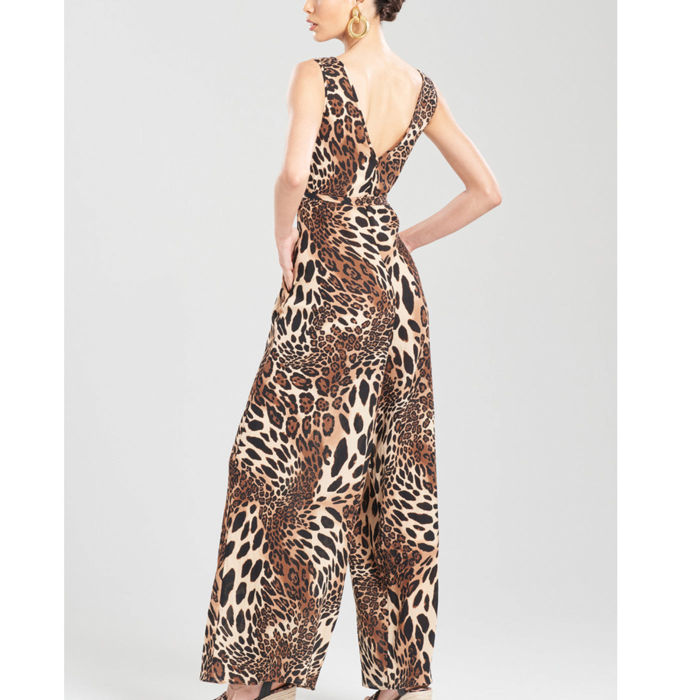 Natori Leopard Cotton Gauze Jumpsuit R78004-Swimwear-Natori-Chestnut-XSmall-Anna Bella Fine Lingerie, Reveal Your Most Gorgeous Self!