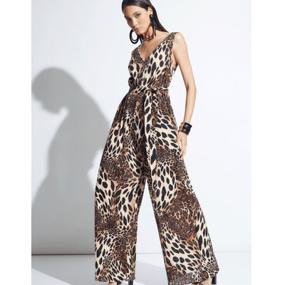 Natori Leopard Cotton Gauze Jumpsuit R78004-Swimwear-Natori-Chestnut-XSmall-Anna Bella Fine Lingerie, Reveal Your Most Gorgeous Self!