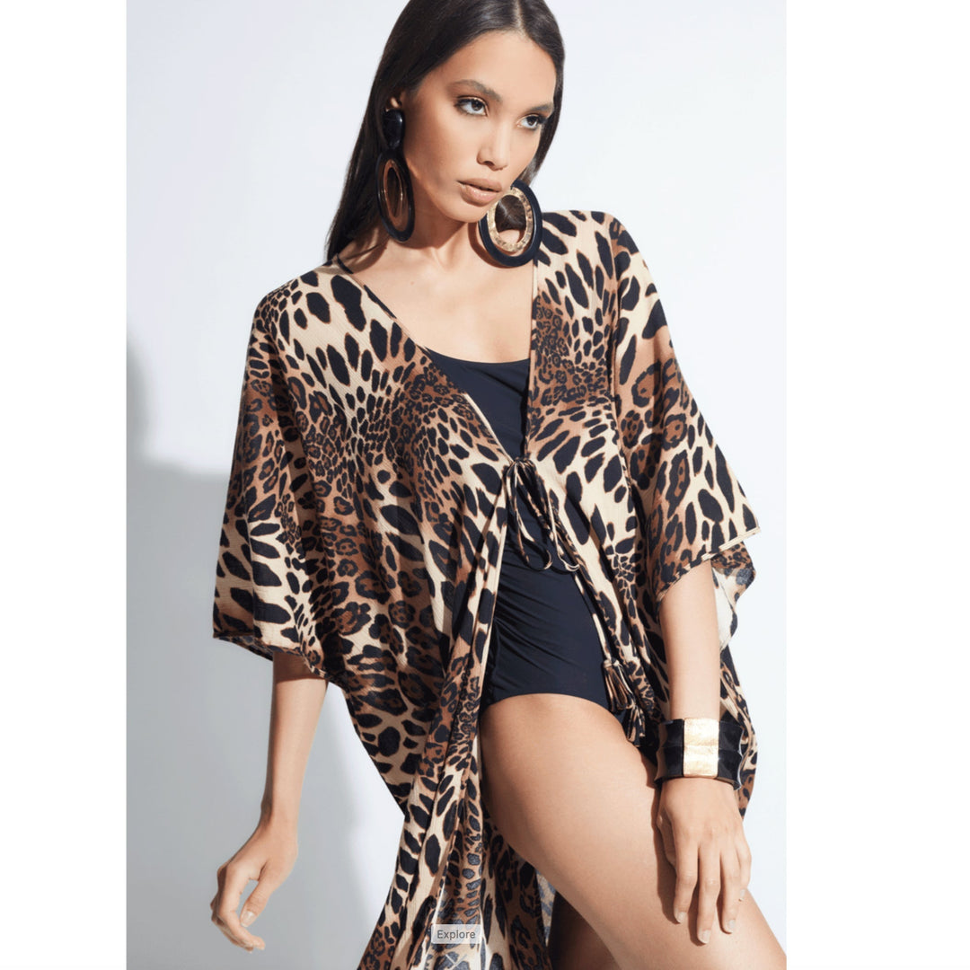Natori Luxe Leopad Cotton Gauze Cover-Up M74004-Swimwear-Natori-Chestnut-Small/Medium-Anna Bella Fine Lingerie, Reveal Your Most Gorgeous Self!