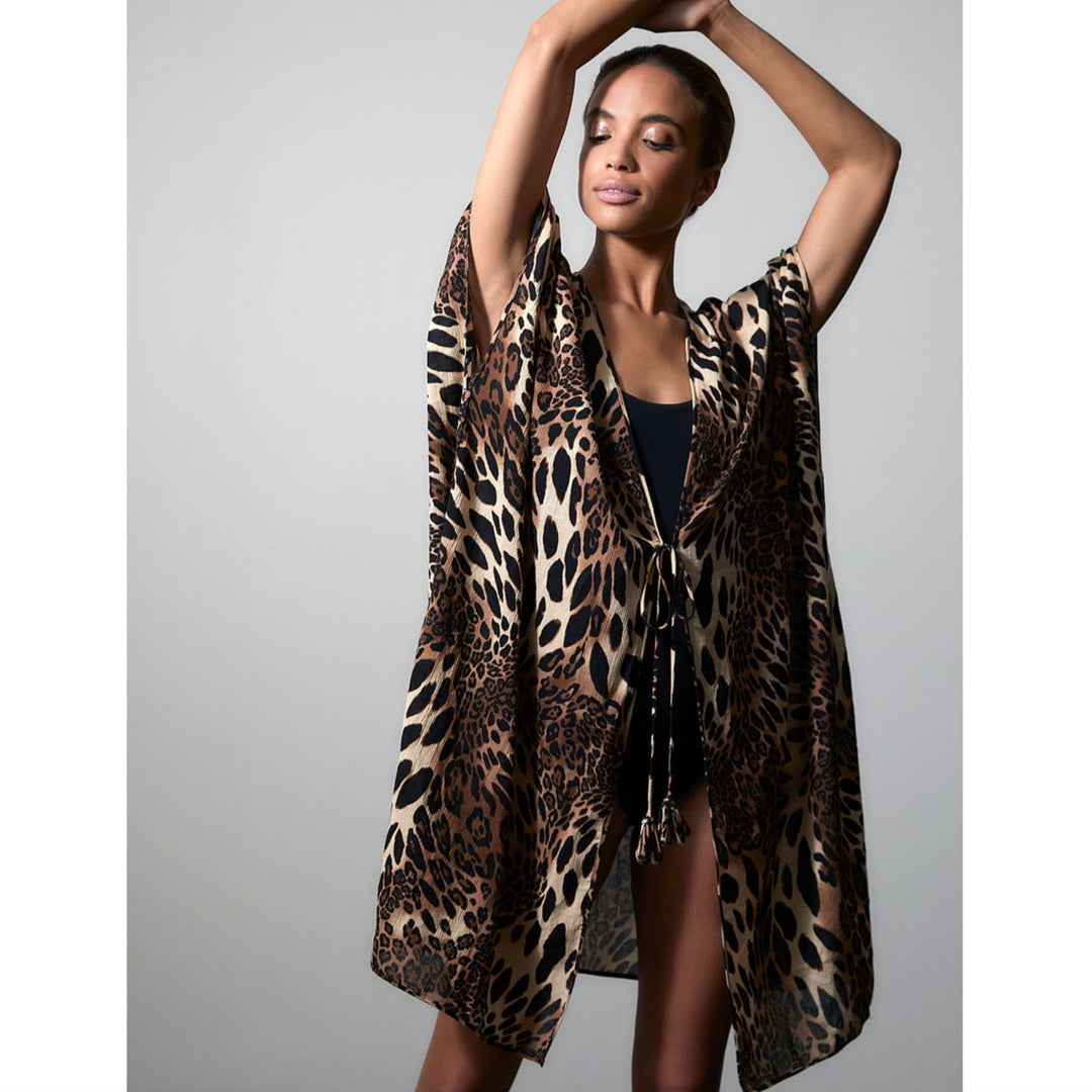 Natori Luxe Leopad Cotton Gauze Cover-Up M74004-Swimwear-Natori-Chestnut-Small/Medium-Anna Bella Fine Lingerie, Reveal Your Most Gorgeous Self!