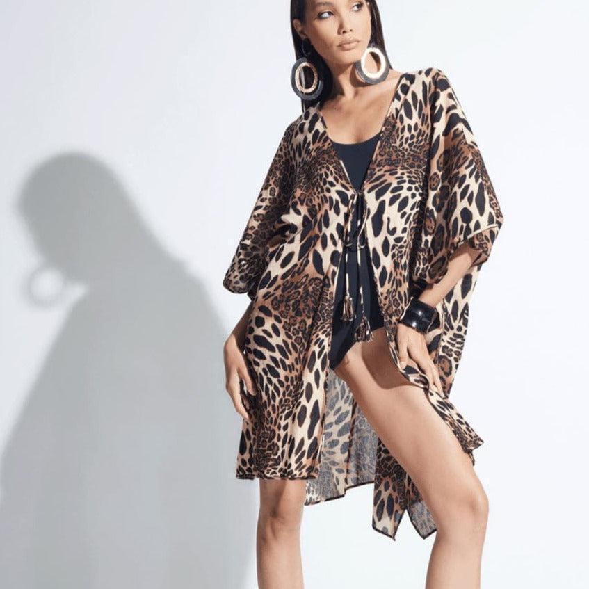 Natori Luxe Leopad Cotton Gauze Cover-Up M74004-Swimwear-Natori-Chestnut-Small/Medium-Anna Bella Fine Lingerie, Reveal Your Most Gorgeous Self!