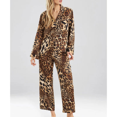 Natori Luxe Leopard Notch PJ Set in Chestnut H76254-Loungewear-Natori-Chestnut-XSmall-Anna Bella Fine Lingerie, Reveal Your Most Gorgeous Self!