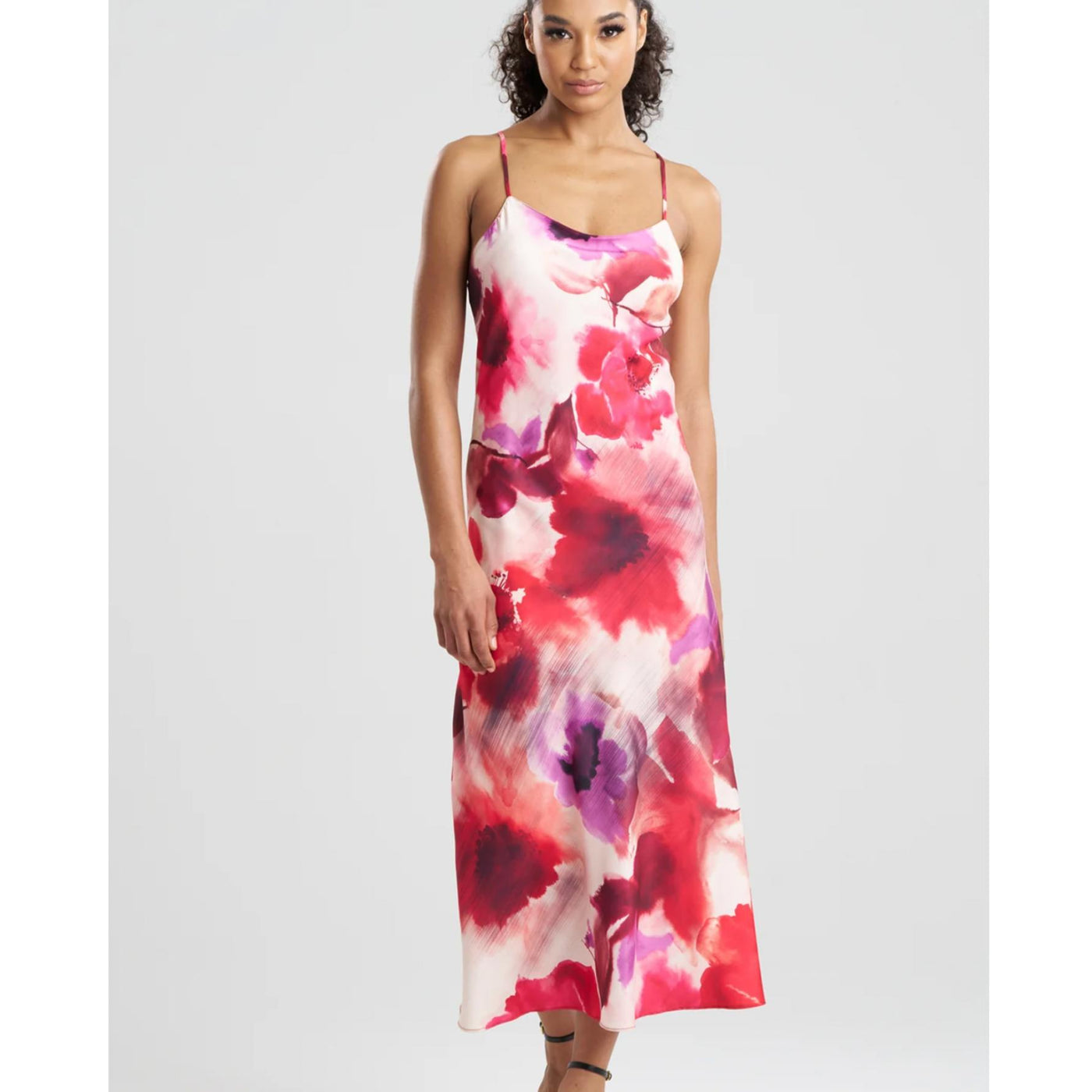 Natori Mizuki Cross Back Slip Dress W73005-Loungewear-Natori-Red Floral Print-XSmall-Anna Bella Fine Lingerie, Reveal Your Most Gorgeous Self!
