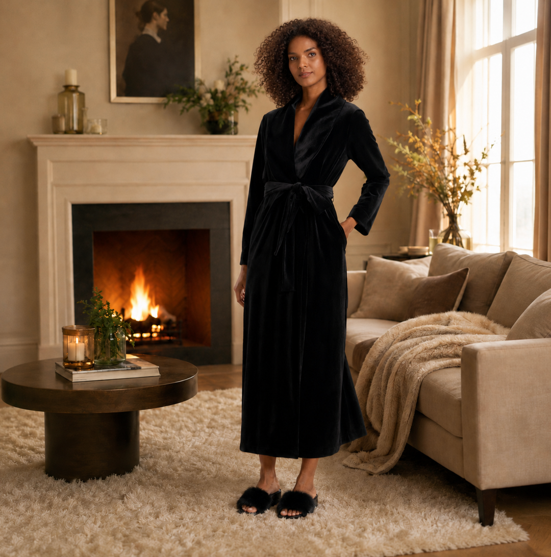 Natori Natalie Velvet Robe in Black H74086-Robes-Natori-Black-XSmall-Anna Bella Fine Lingerie, Reveal Your Most Gorgeous Self!