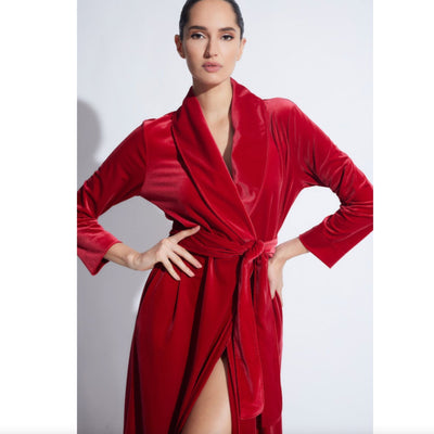 Natori Natalie Velvet Robe in Brocade Red H74086-Anna Bella Fine Lingerie-The key to comfort is cozy soft velvet! The Natalie robe will make the perfect gift for everyone on your list this season.