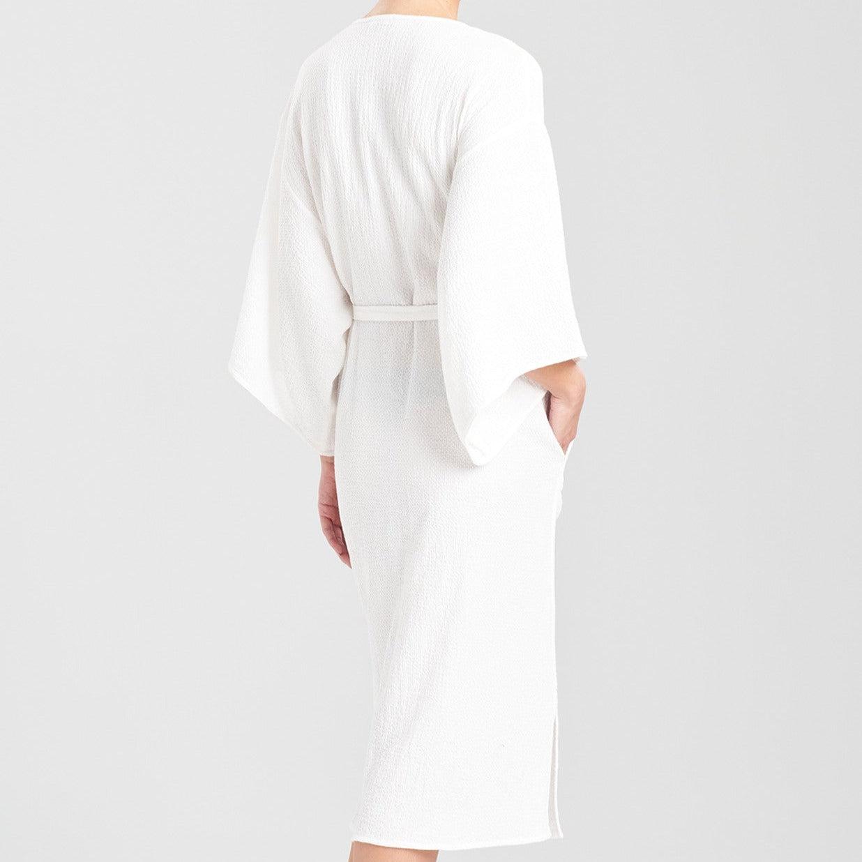 Natori Onsen 45' White Robe R73050-Anna Bella Fine Lingerie-Featuring an airy, open weave that gives off a romantic yet unique texture and silhouette, this piece features a self-tie belt to accentuate its flowiness. At 45" long from the high point shoulder, it's sure to add just the right amount of elegance into any look.