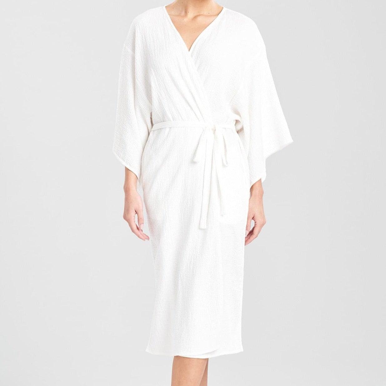 Natori Onsen 45' White Robe R73050-Anna Bella Fine Lingerie-Featuring an airy, open weave that gives off a romantic yet unique texture and silhouette, this piece features a self-tie belt to accentuate its flowiness. At 45" long from the high point shoulder, it's sure to add just the right amount of elegance into any look.