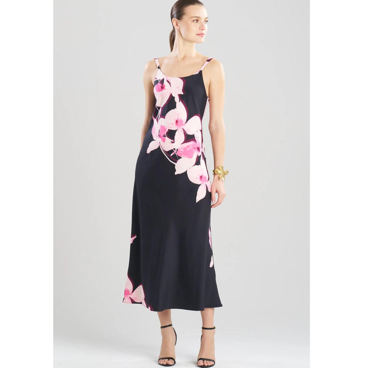 Natori Orchida 50" Gown in Black X73039-Sleepwear-Natori-Black-Small-Anna Bella Fine Lingerie, Reveal Your Most Gorgeous Self!