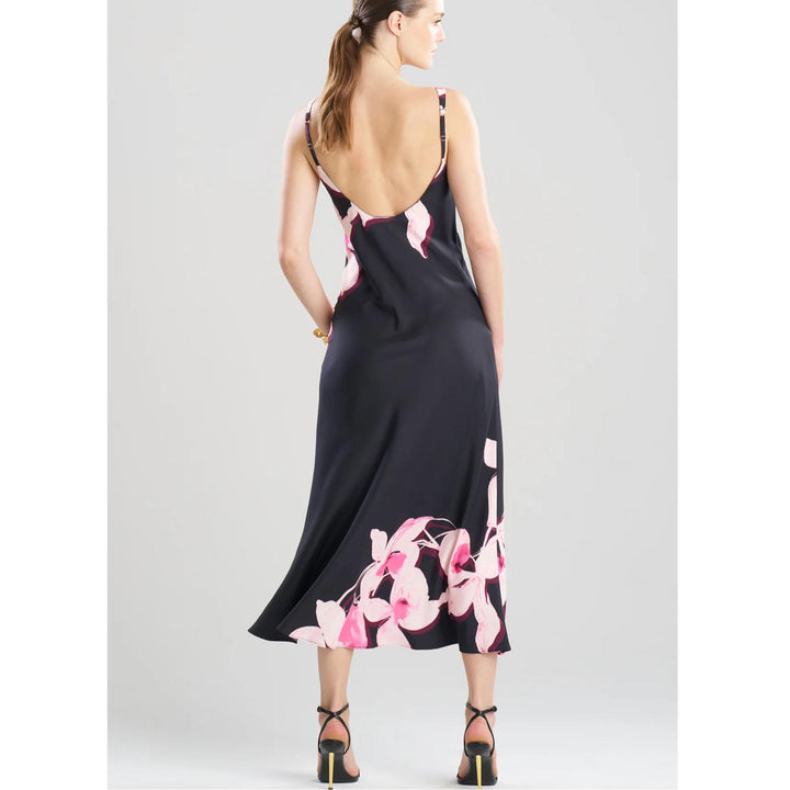 Natori Orchida 50" Gown in Black X73039-Sleepwear-Natori-Black-Small-Anna Bella Fine Lingerie, Reveal Your Most Gorgeous Self!