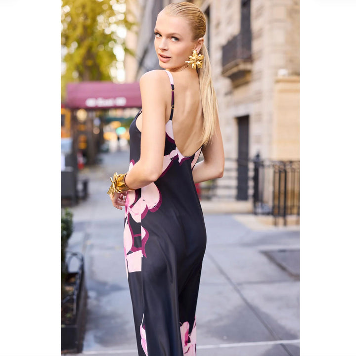 Natori Orchida 50" Gown in Black X73039-Sleepwear-Natori-Black-Small-Anna Bella Fine Lingerie, Reveal Your Most Gorgeous Self!