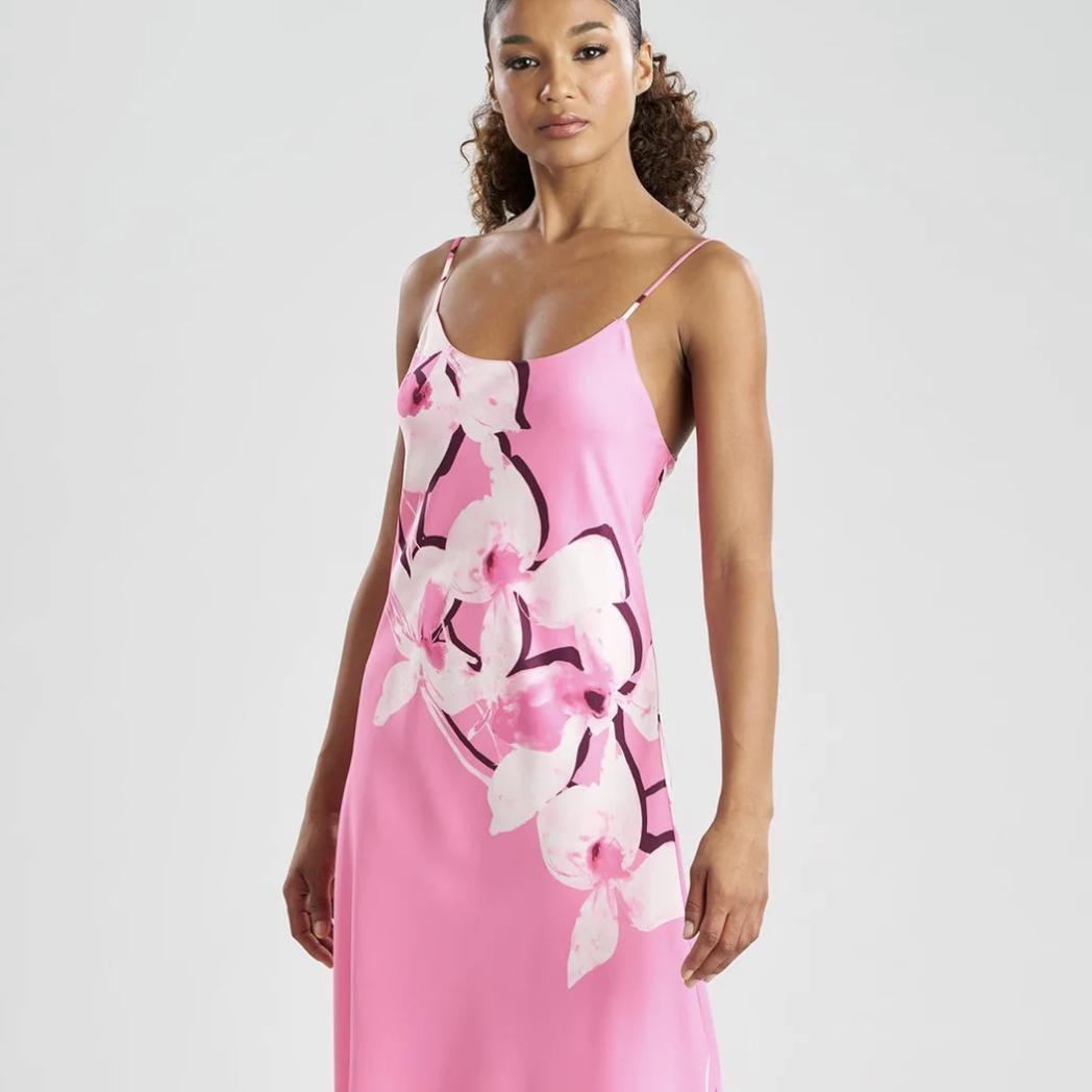 Natori Orchida 50" Gown in Tulip X73039-Sleepwear-Natori-Tulip-XSmall-Anna Bella Fine Lingerie, Reveal Your Most Gorgeous Self!