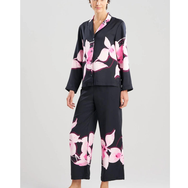 Natori Orchida Notch PJ Set in Black X76039-Sleepwear-Natori-Tulip-XSmall-Anna Bella Fine Lingerie, Reveal Your Most Gorgeous Self!