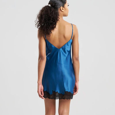Natori Peony Glamour Chemise U78248 in Midnight Teal-Loungewear-Natori-Midnight Teal-XSmall-Anna Bella Fine Lingerie, Reveal Your Most Gorgeous Self!
