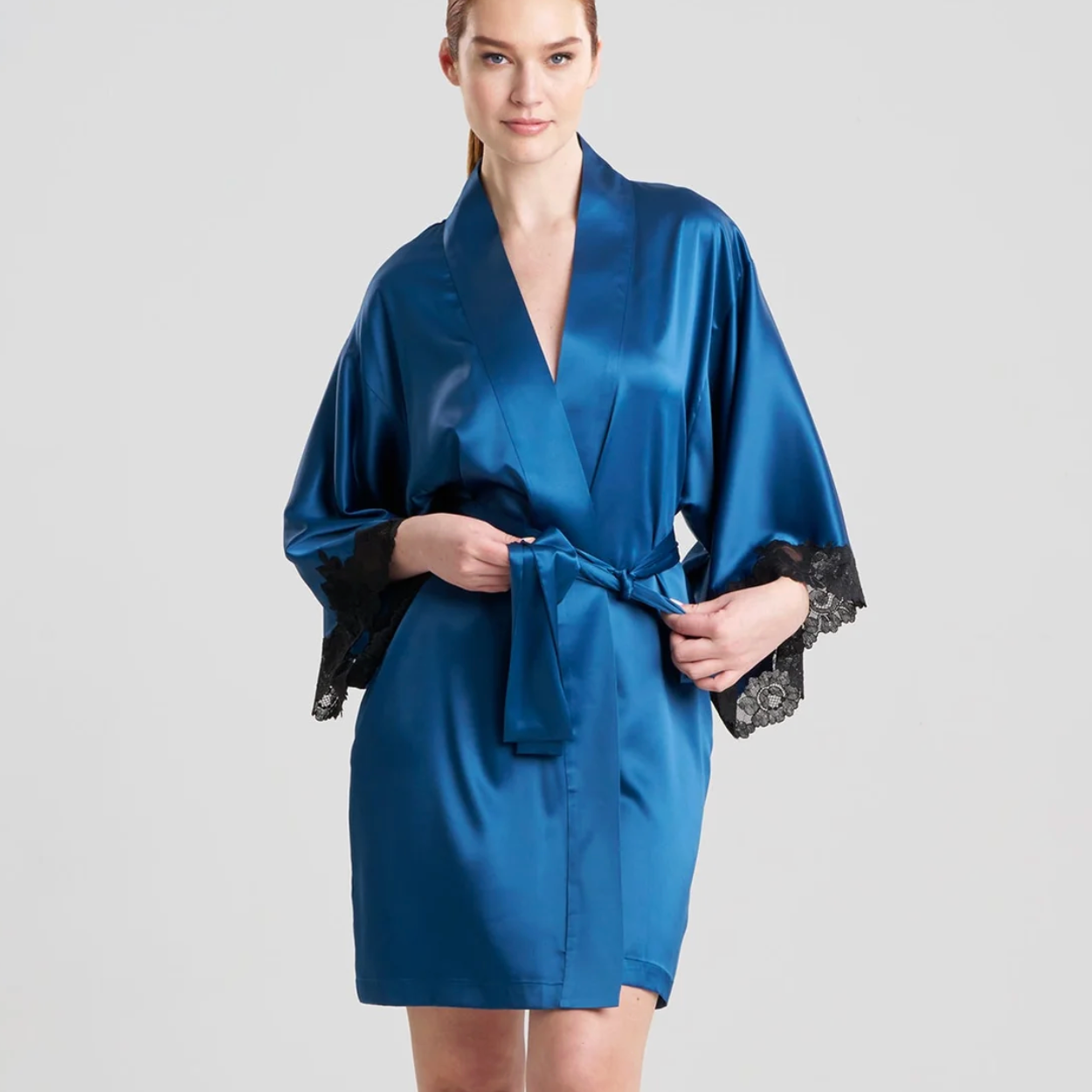 Natori Peony Glamour Wrap V74148 in Midnight Teal