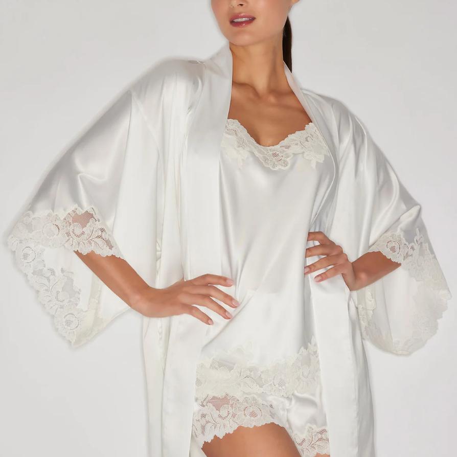 Natori Peony Glamour Wrap V74148 in Warm White-Loungewear-Natori-Warm White-XSmall-Anna Bella Fine Lingerie, Reveal Your Most Gorgeous Self!