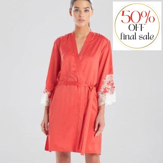 Natori Plume Wrap in Passion Coral M74057-Robes-Natori-Passion Coral-XSmall-Anna Bella Fine Lingerie, Reveal Your Most Gorgeous Self!