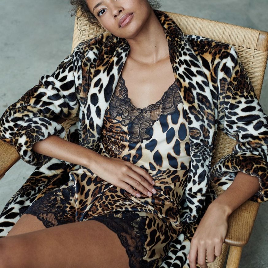 Natori Plush Leopard Robe in Chestnut H74274-Robes-Natori-Chestnut-Small-Anna Bella Fine Lingerie, Reveal Your Most Gorgeous Self!