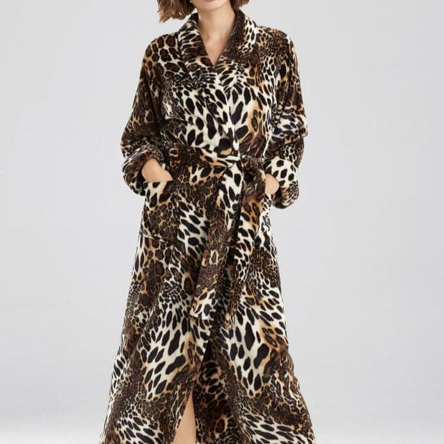 Natori Plush Leopard Robe in Chestnut H74274-Robes-Natori-Chestnut-Small-Anna Bella Fine Lingerie, Reveal Your Most Gorgeous Self!