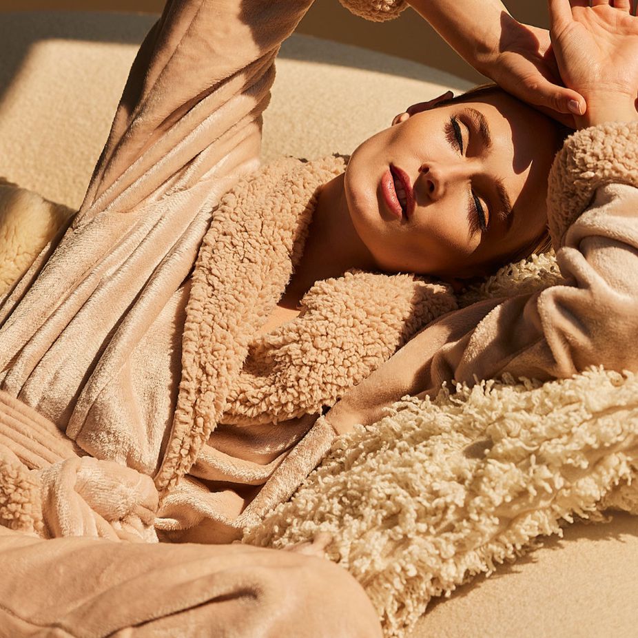 Natori Plush Sherpa 52" Robe D74068 in Beige-Robes-Natori-Beige-XSmall-Anna Bella Fine Lingerie, Reveal Your Most Gorgeous Self!