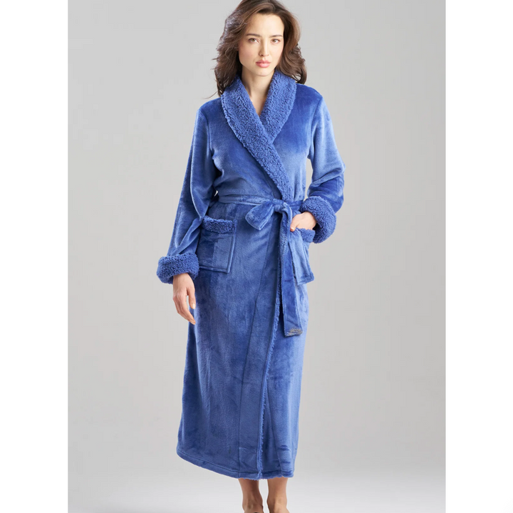 Natori Plush Sherpa 52" Robe D74068 in Bluefrost-Robes-Natori-Bluefrost-XSmall-Anna Bella Fine Lingerie, Reveal Your Most Gorgeous Self!