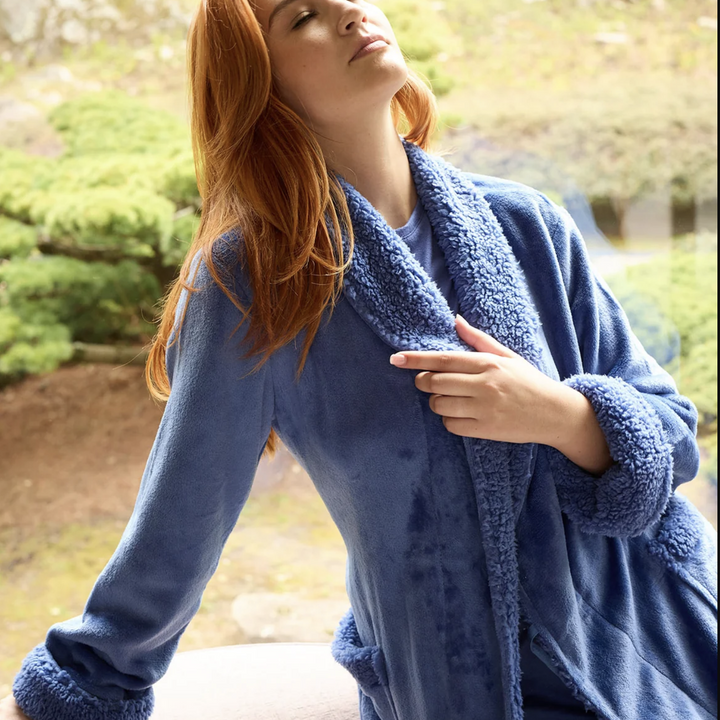 Natori Plush Sherpa 52" Robe D74068 in Bluefrost-Robes-Natori-Bluefrost-XSmall-Anna Bella Fine Lingerie, Reveal Your Most Gorgeous Self!