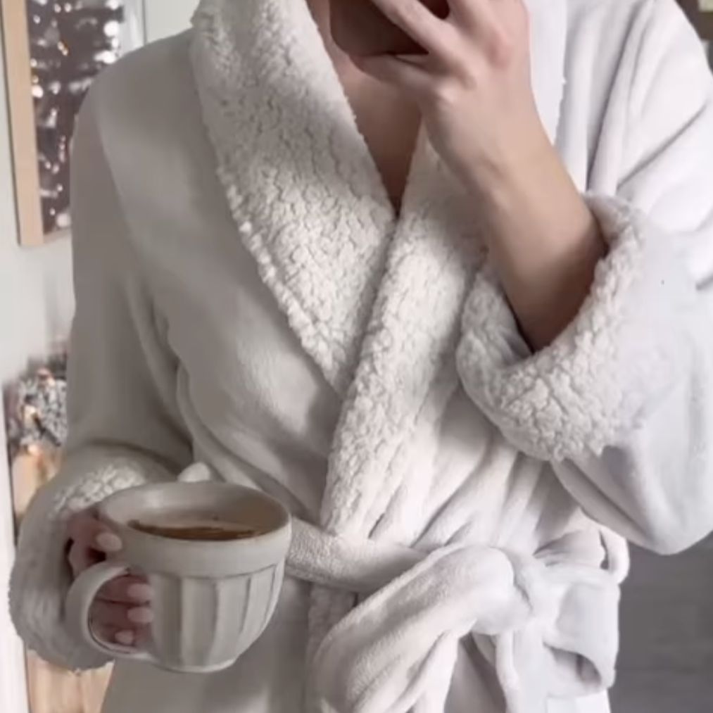 Natori Plush Sherpa 52" Robe D74068 in Bone-Robes-Natori-Bone-XSmall-Anna Bella Fine Lingerie, Reveal Your Most Gorgeous Self!