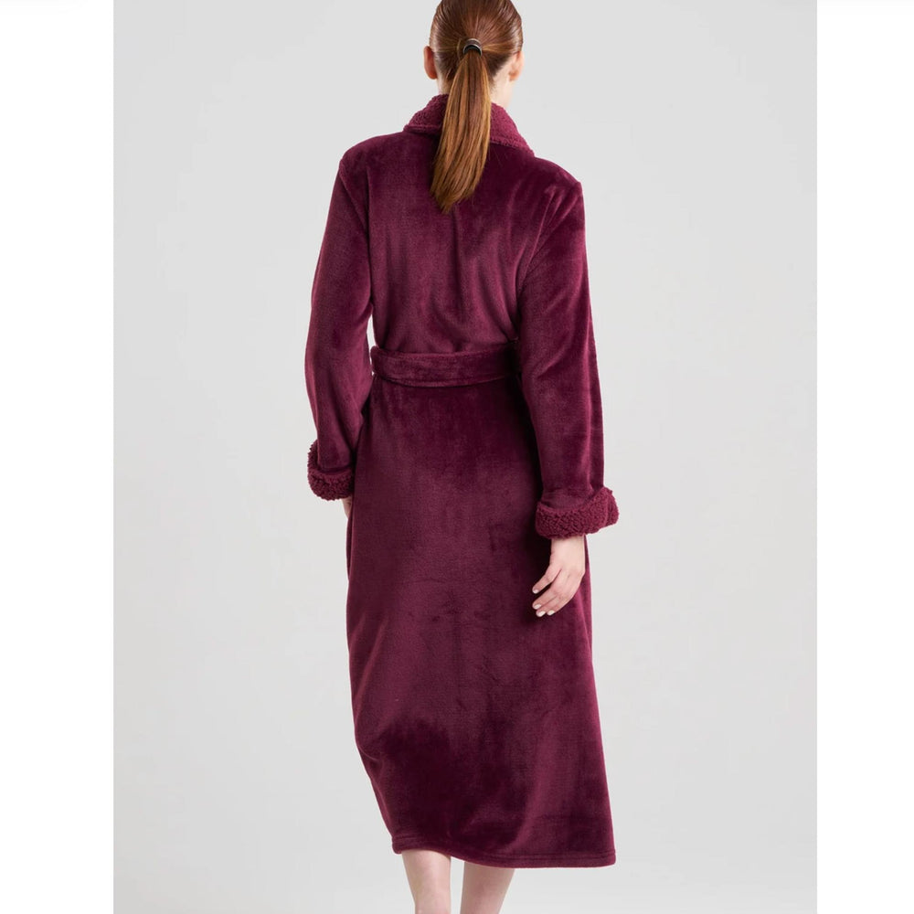 Natori Plush Sherpa 52" Robe D74068 in Dark Red-Robes-Natori-Dark Red-XSmall-Anna Bella Fine Lingerie, Reveal Your Most Gorgeous Self!
