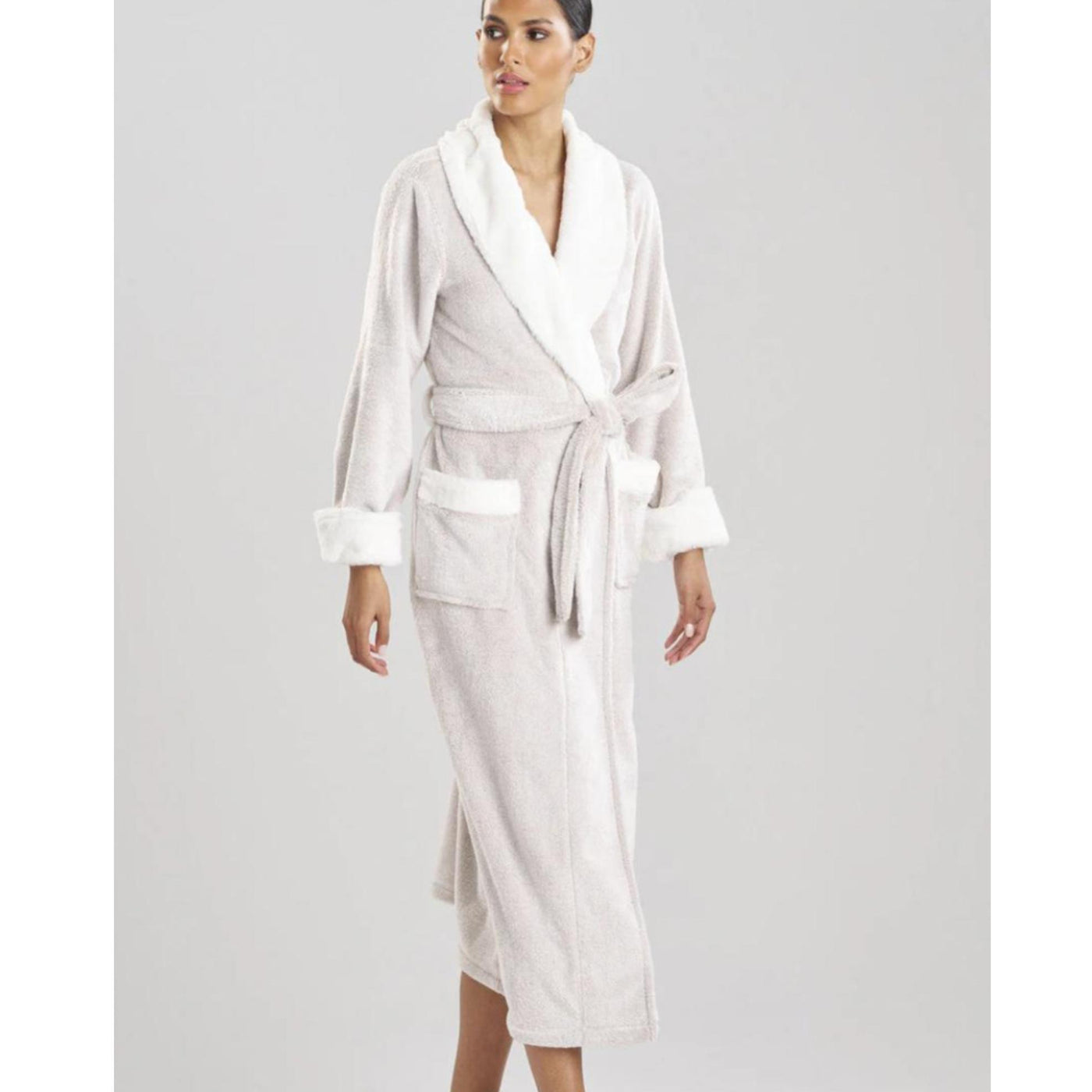 Natori Plush Sherpa 52" Robe D74068 in Frosted Faux Fur-Robes-Natori-Frosted Faux Fur-Small-Anna Bella Fine Lingerie, Reveal Your Most Gorgeous Self!