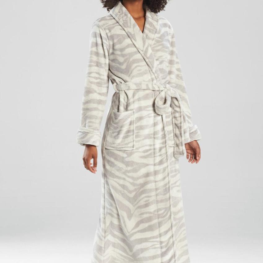 Natori Plush Tigress 52" Robe N74062-Robes-Natori-Gray-XSmall-Anna Bella Fine Lingerie, Reveal Your Most Gorgeous Self!