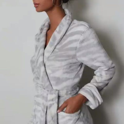 Natori Plush Tigress 52" Robe N74062-Robes-Natori-Gray-XSmall-Anna Bella Fine Lingerie, Reveal Your Most Gorgeous Self!