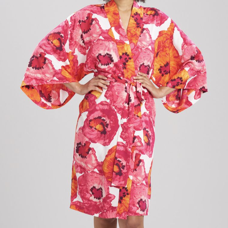 Natori Poppy 42" Robe in Pink Combo S76026-Robes-Natori-Pink Combo-Small-Anna Bella Fine Lingerie, Reveal Your Most Gorgeous Self!