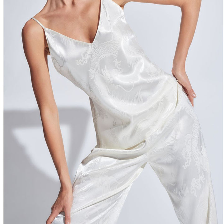 Natori RYU Jacquard Cami PJ in Ivory Q76166-Loungewear-Natori-Ivory-XSmall-Anna Bella Fine Lingerie, Reveal Your Most Gorgeous Self!